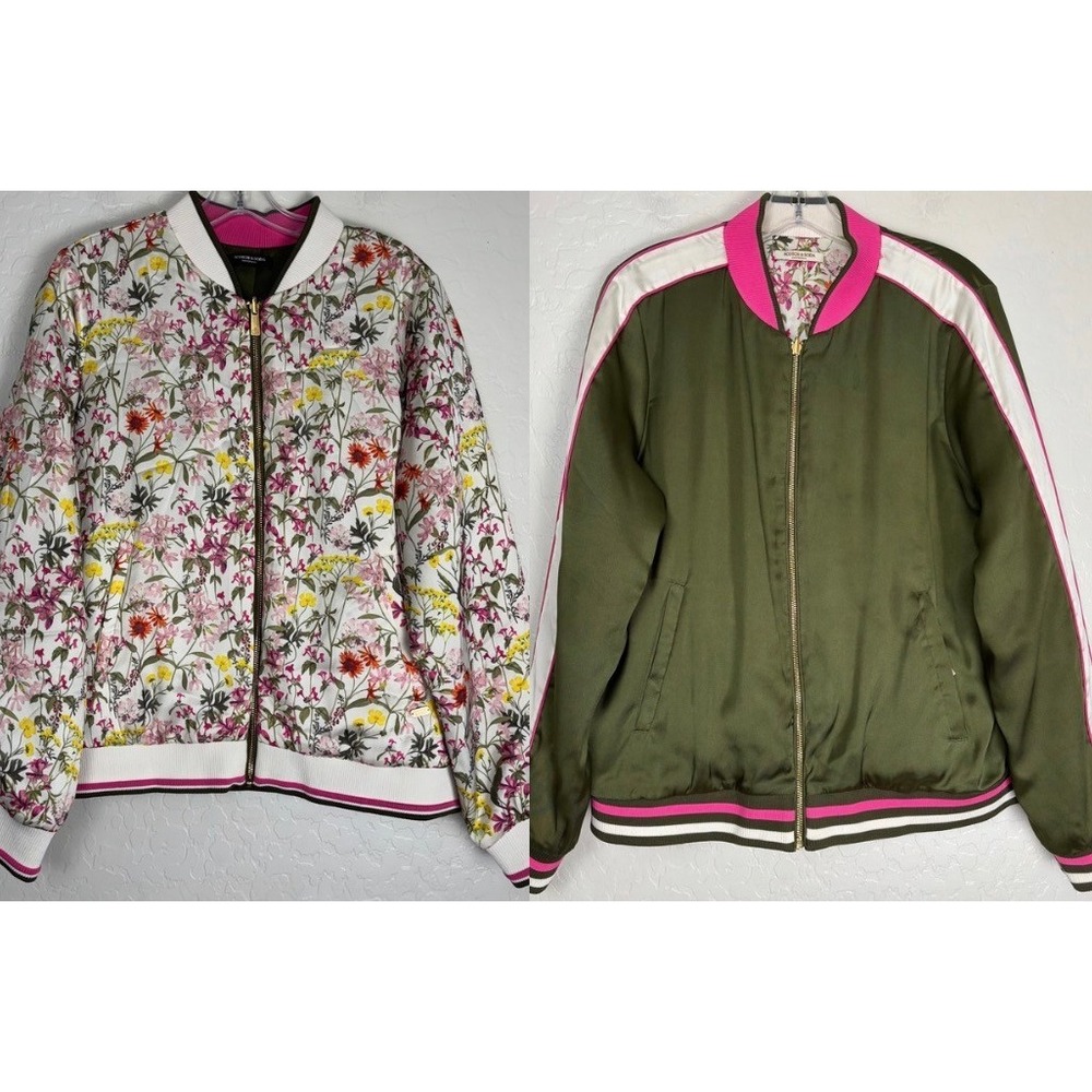 Scotch & Soda Reversible Bomber Jacket Floral Olive Green Pink Stripe Large 2583
